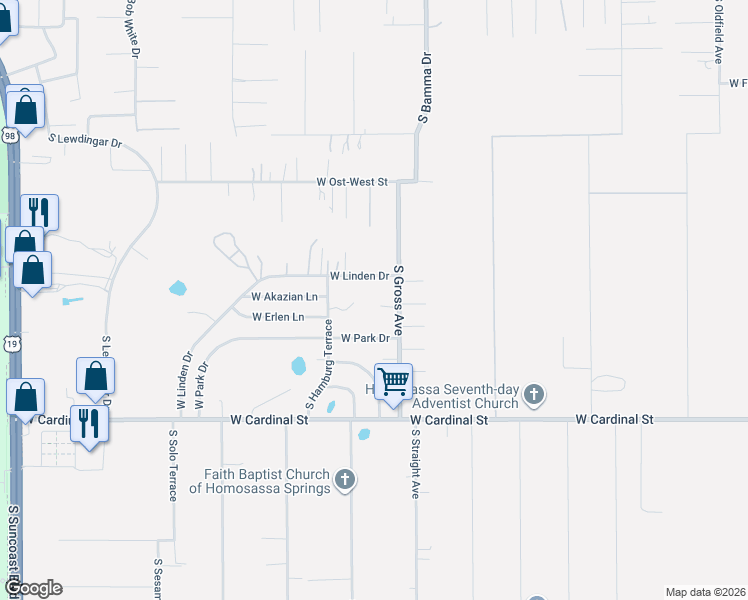 map of restaurants, bars, coffee shops, grocery stores, and more near 6255 West Jarovi Court in Homosassa