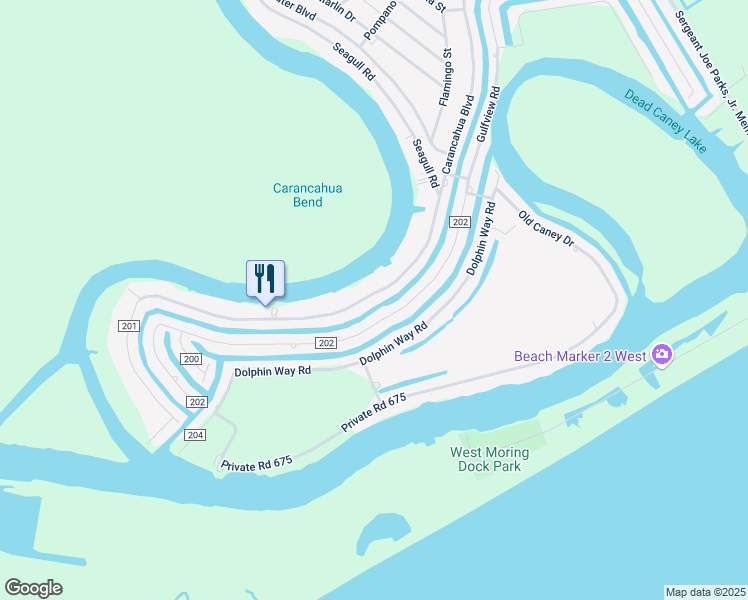 map of restaurants, bars, coffee shops, grocery stores, and more near 3635 Carancahua Street in Bay City