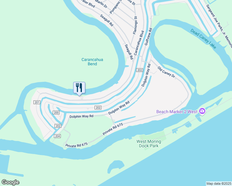 map of restaurants, bars, coffee shops, grocery stores, and more near 3635 Carancahua Street in Bay City