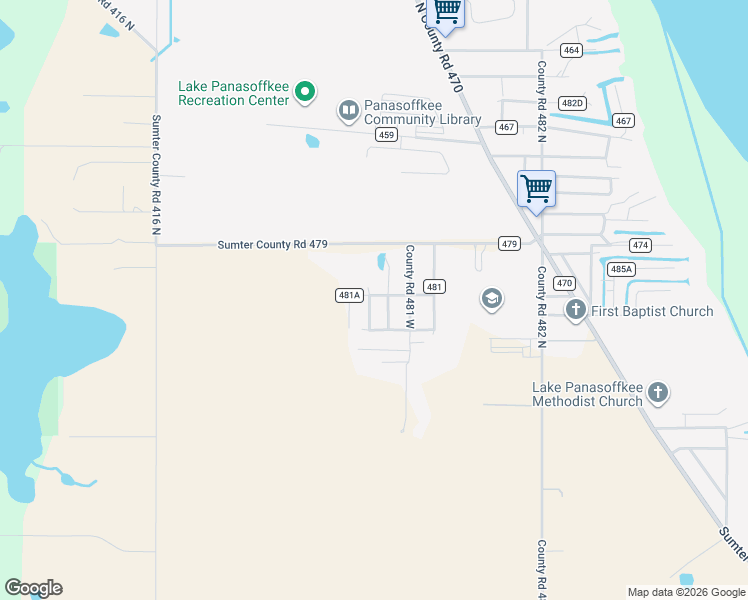 map of restaurants, bars, coffee shops, grocery stores, and more near 863 Northwest 14th Way in Lake Panasoffkee