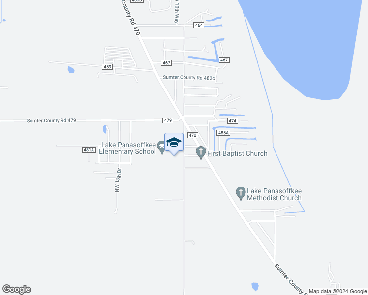 map of restaurants, bars, coffee shops, grocery stores, and more near 866 County Road 482 North in Lake Panasoffkee
