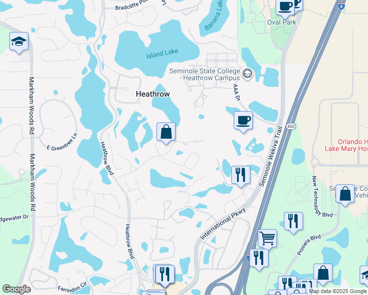 map of restaurants, bars, coffee shops, grocery stores, and more near 1251 Glencrest Drive in Lake Mary