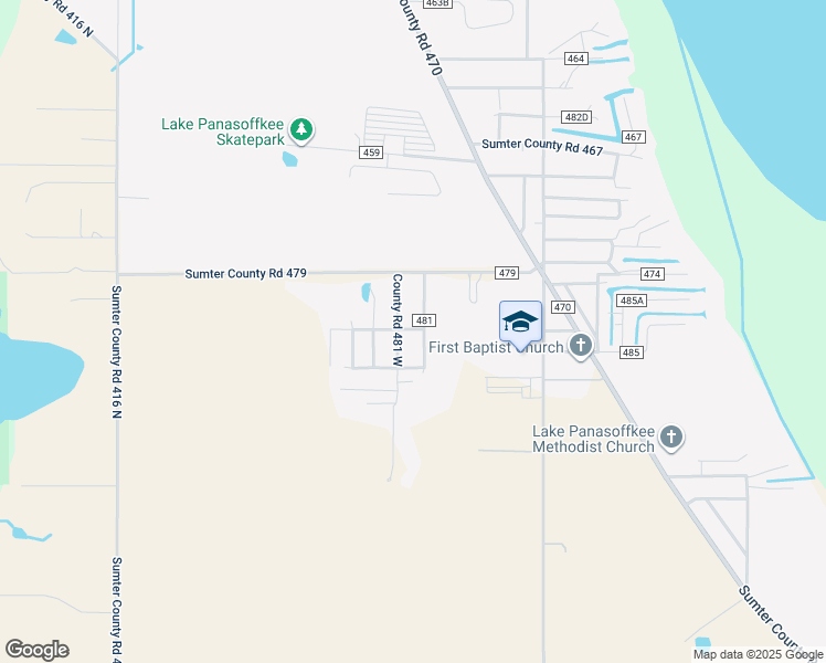 map of restaurants, bars, coffee shops, grocery stores, and more near 1305 County Road 481A in Lake Panasoffkee