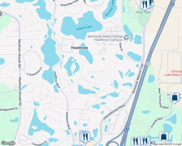 map of restaurants, bars, coffee shops, grocery stores, and more near 1251 Glencrest Drive in Lake Mary