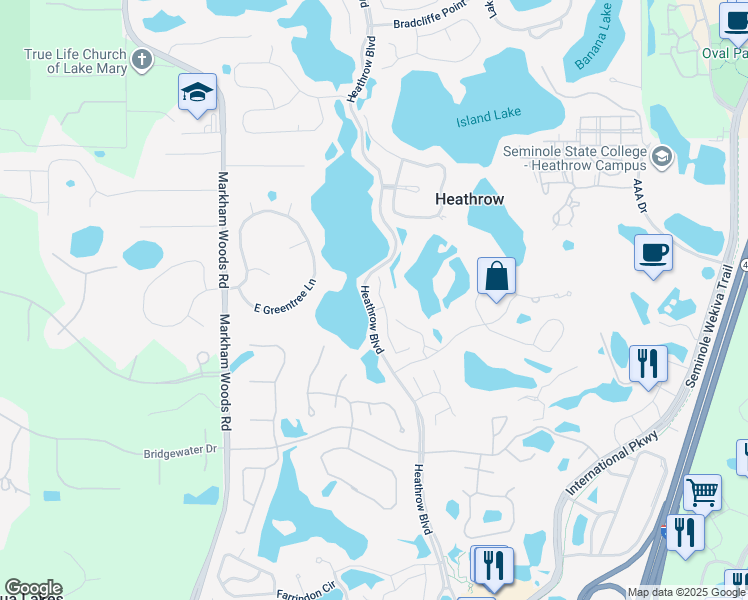 map of restaurants, bars, coffee shops, grocery stores, and more near 1188 Brampton Place in Lake Mary