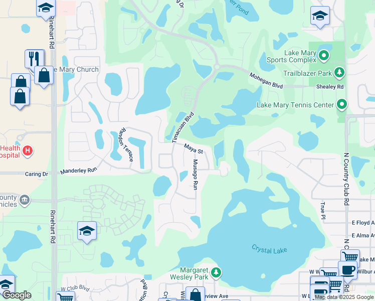 map of restaurants, bars, coffee shops, grocery stores, and more near 2 Towne Center Boulevard in Sanford