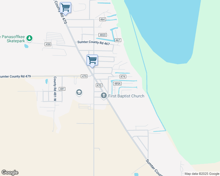 map of restaurants, bars, coffee shops, grocery stores, and more near 953 County Road 484A in Lake Panasoffkee