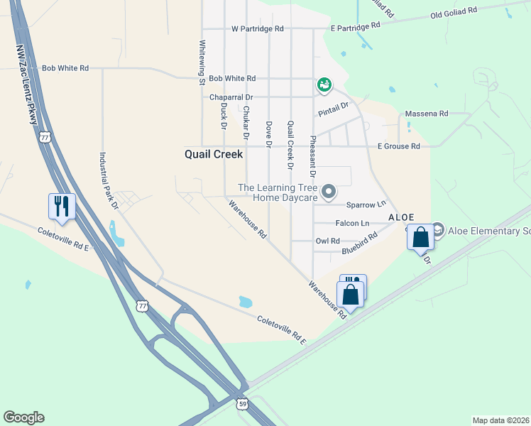 map of restaurants, bars, coffee shops, grocery stores, and more near 401 Dove Drive in Victoria