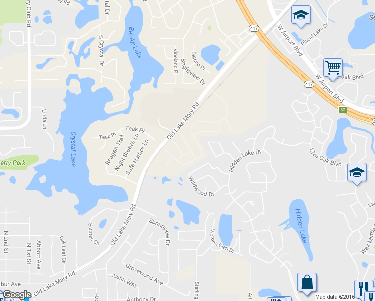 map of restaurants, bars, coffee shops, grocery stores, and more near 2806 Falcon Crest Place in Lake Mary