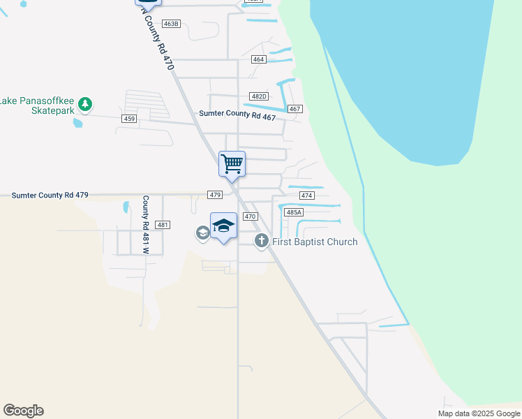 map of restaurants, bars, coffee shops, grocery stores, and more near 953 County Road 484A in Lake Panasoffkee
