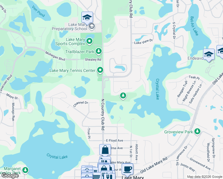 map of restaurants, bars, coffee shops, grocery stores, and more near 110 Springhurst Circle in Lake Mary