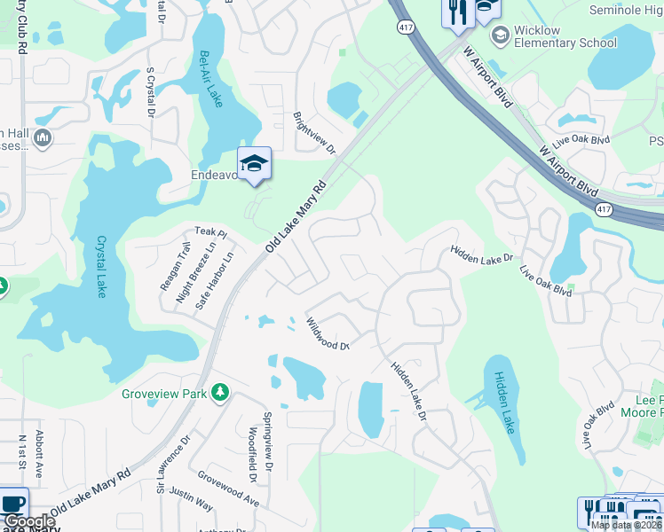 map of restaurants, bars, coffee shops, grocery stores, and more near 3065 Egrets Landing Drive in Lake Mary