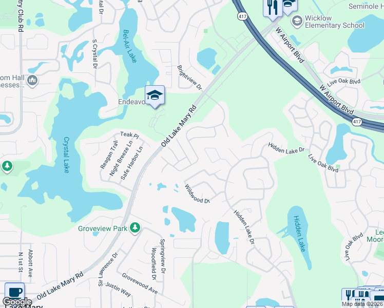 map of restaurants, bars, coffee shops, grocery stores, and more near 3052 Egrets Landing Drive in Lake Mary