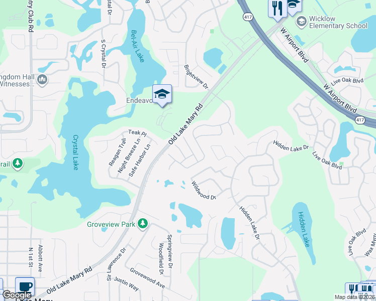 map of restaurants, bars, coffee shops, grocery stores, and more near 2806 Falcon Crest Place in Lake Mary