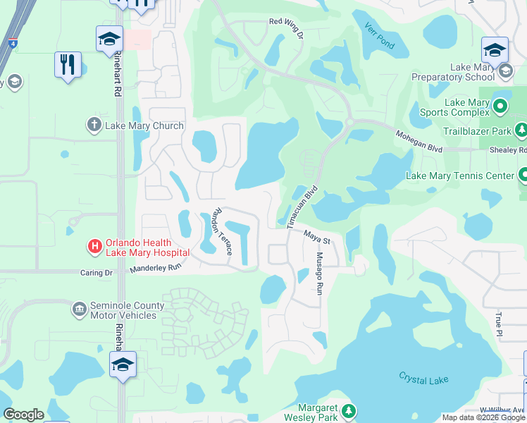 map of restaurants, bars, coffee shops, grocery stores, and more near 470 Flora Creek Court in Lake Mary