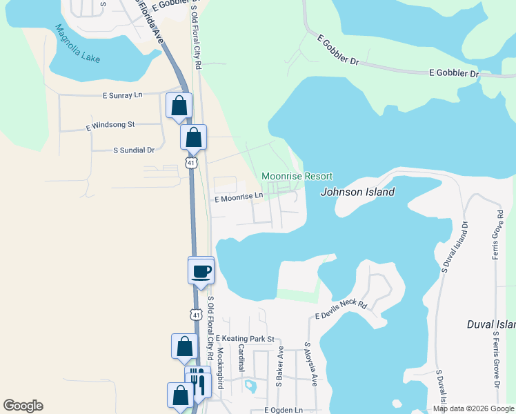 map of restaurants, bars, coffee shops, grocery stores, and more near 6383 South Tompaul Terrace in Floral City