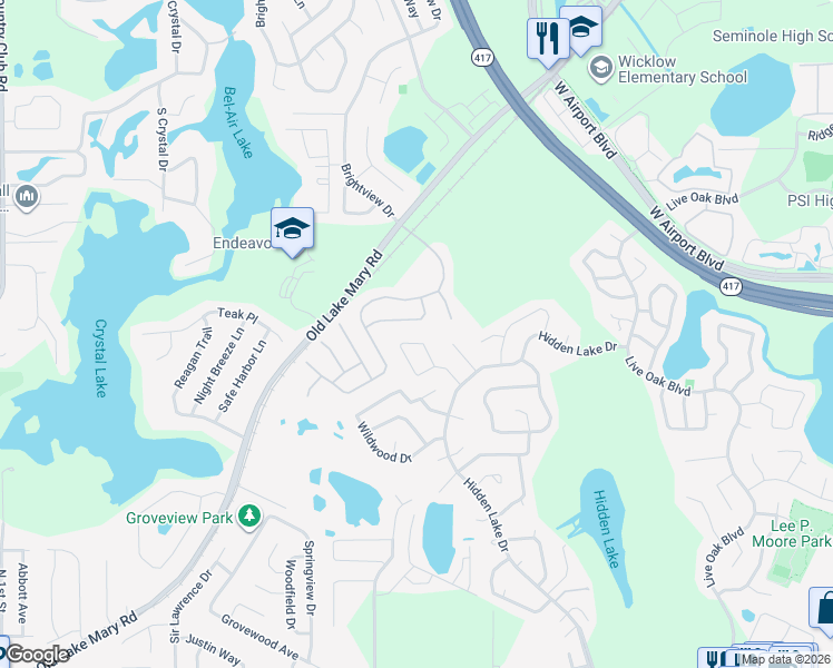 map of restaurants, bars, coffee shops, grocery stores, and more near 2721 Snow Goose Lane in Lake Mary