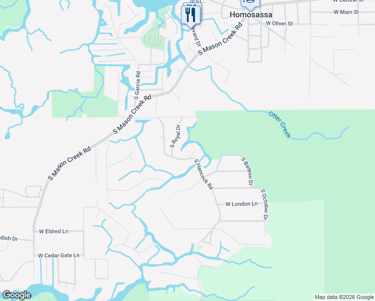 map of restaurants, bars, coffee shops, grocery stores, and more near 6120 South Candice Path in Homosassa