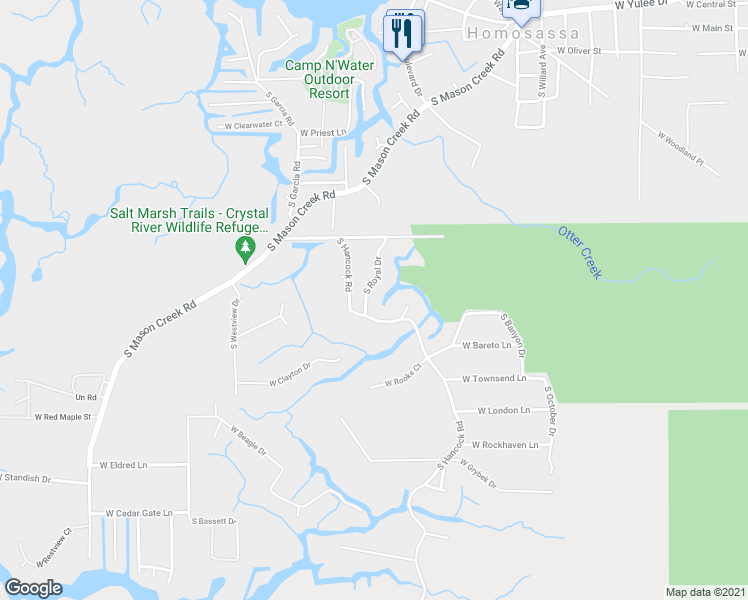 map of restaurants, bars, coffee shops, grocery stores, and more near 6171 South Royal Drive in Homosassa