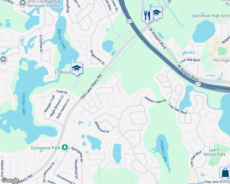 map of restaurants, bars, coffee shops, grocery stores, and more near 2721 Snow Goose Lane in Lake Mary