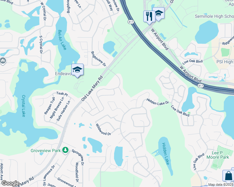 map of restaurants, bars, coffee shops, grocery stores, and more near 2721 Snow Goose Lane in Lake Mary