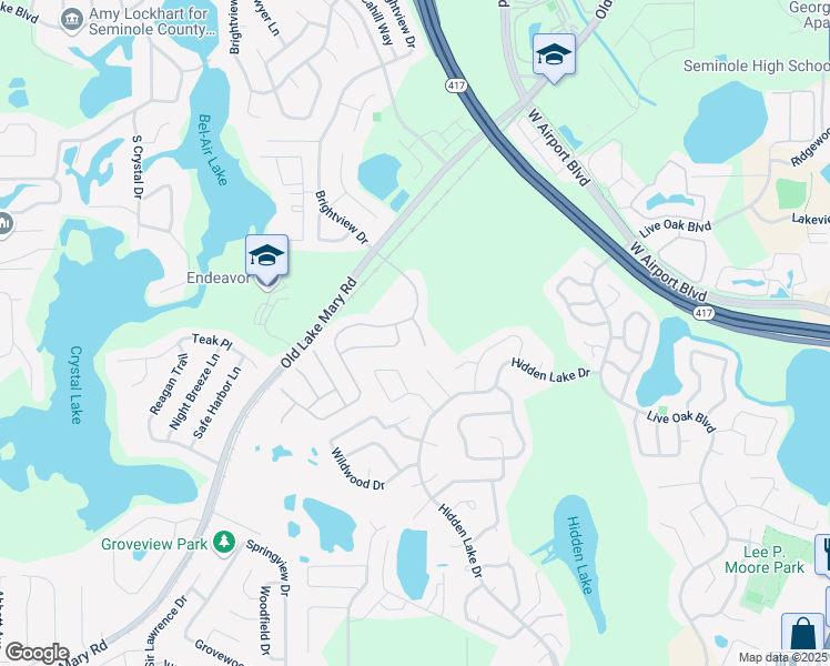 map of restaurants, bars, coffee shops, grocery stores, and more near 2712 Golden Eagle Point in Lake Mary
