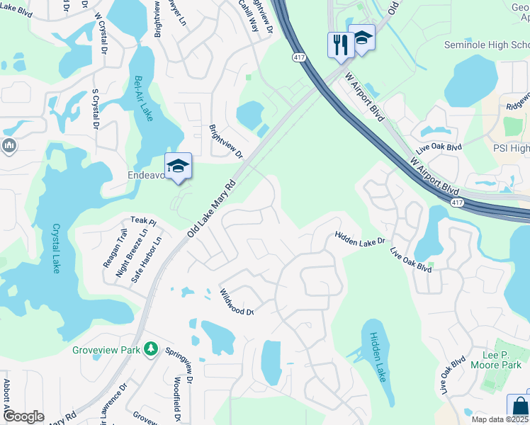 map of restaurants, bars, coffee shops, grocery stores, and more near 2703 Snow Goose Lane in Lake Mary