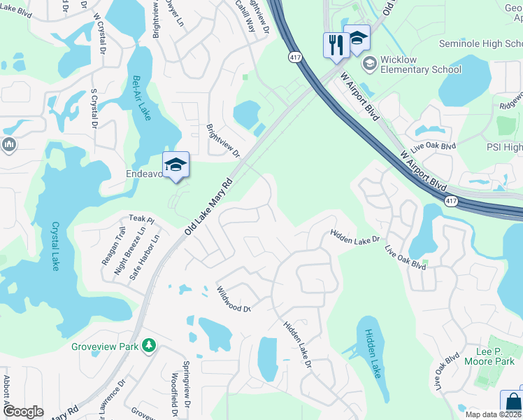 map of restaurants, bars, coffee shops, grocery stores, and more near 2721 Snow Goose Lane in Lake Mary