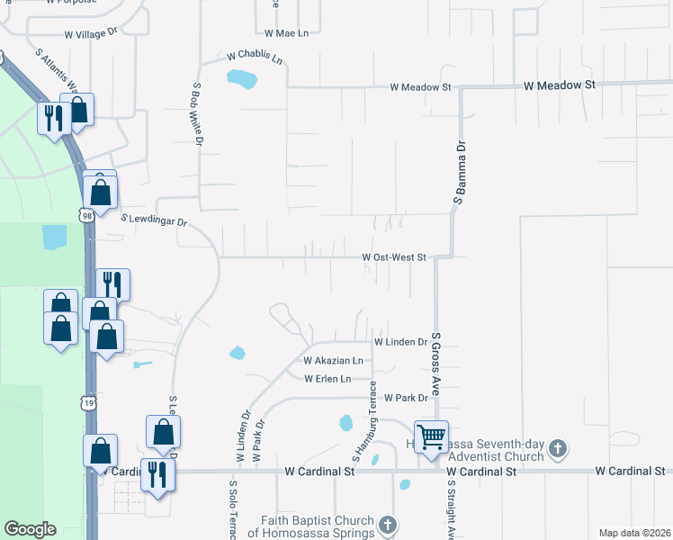 map of restaurants, bars, coffee shops, grocery stores, and more near 6144 South Lisa Point in Homosassa