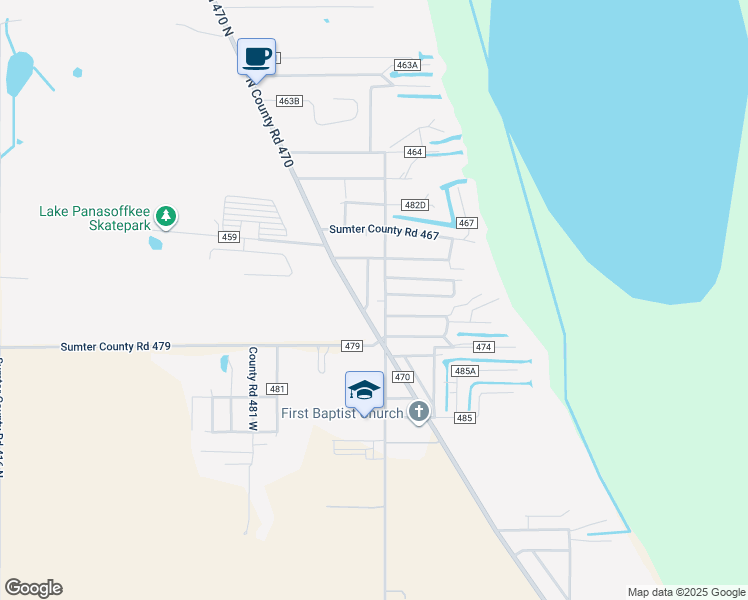 map of restaurants, bars, coffee shops, grocery stores, and more near 1155 County Road 482 North in Lake Panasoffkee