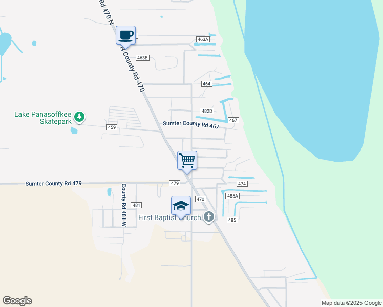 map of restaurants, bars, coffee shops, grocery stores, and more near 1155 Co Road 482 North in Lake Panasoffkee