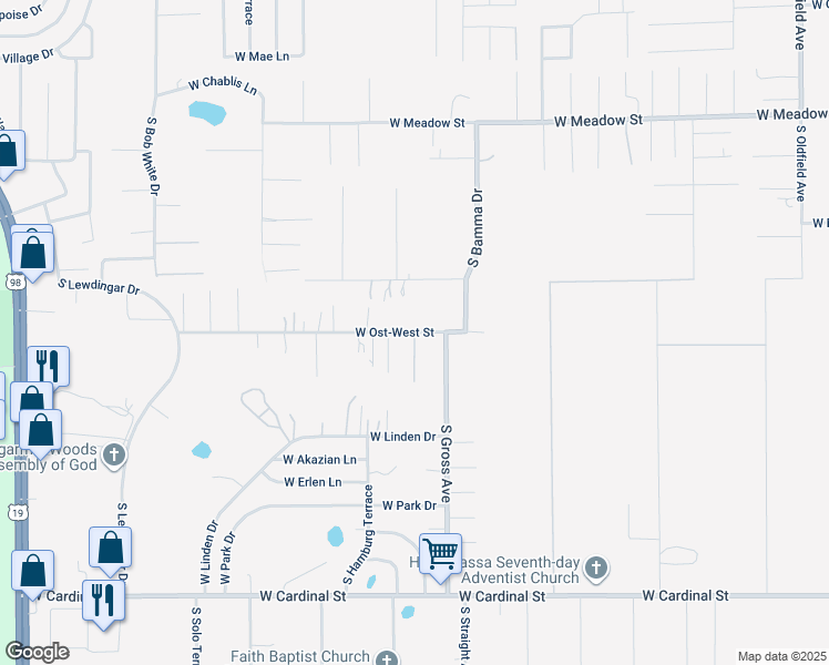 map of restaurants, bars, coffee shops, grocery stores, and more near 6285 West Ost-West Street in Homosassa