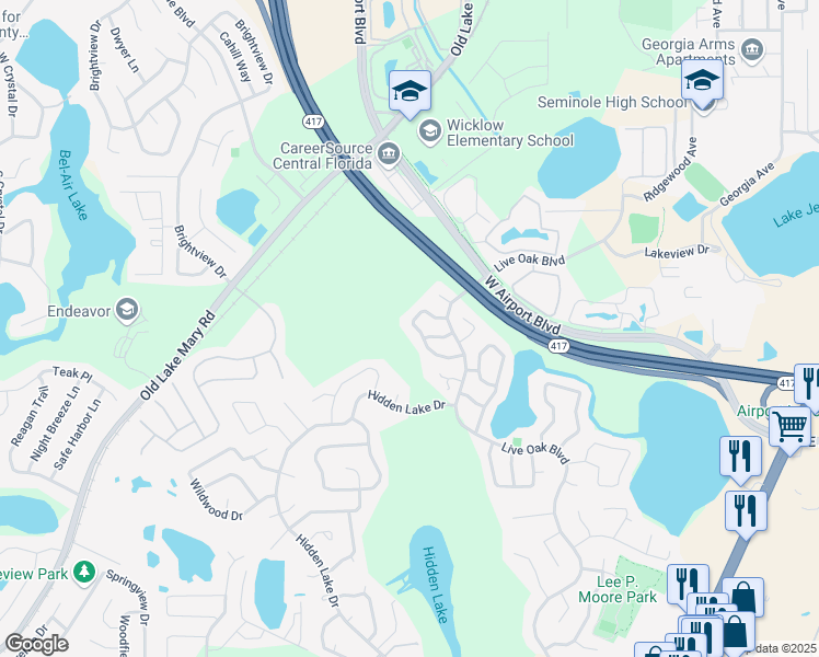 map of restaurants, bars, coffee shops, grocery stores, and more near 137 Sand Pine Circle in Sanford