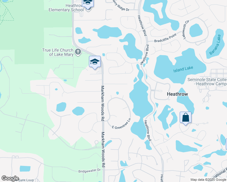 map of restaurants, bars, coffee shops, grocery stores, and more near 297 Walnut Ridge Circle in Lake Mary