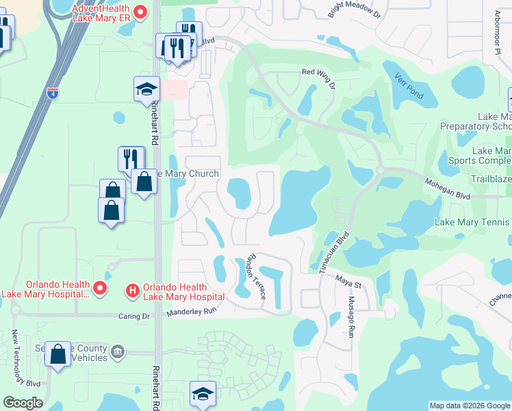 map of restaurants, bars, coffee shops, grocery stores, and more near 952 Pickfair Terrace in Lake Mary