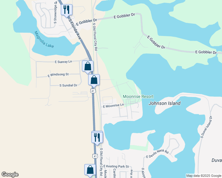 map of restaurants, bars, coffee shops, grocery stores, and more near 8628 East Hooker Place in Floral City