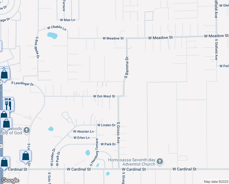 map of restaurants, bars, coffee shops, grocery stores, and more near 6285 West Ost-West Street in Homosassa