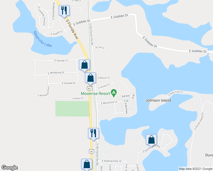 map of restaurants, bars, coffee shops, grocery stores, and more near 8628 East Hooker Place in Floral City