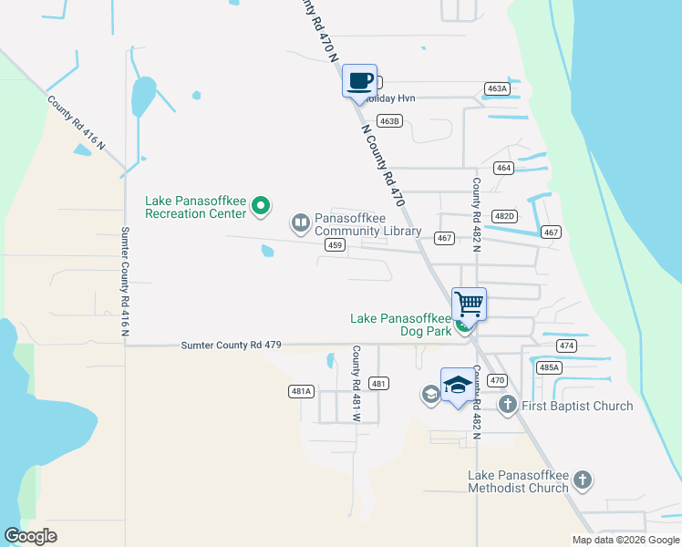 map of restaurants, bars, coffee shops, grocery stores, and more near 1333 Northwest 12th Lane in Lake Panasoffkee
