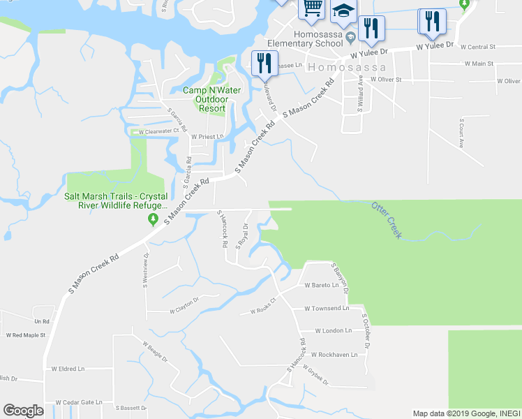 map of restaurants, bars, coffee shops, grocery stores, and more near 11269 West Spring Park Court in Homosassa