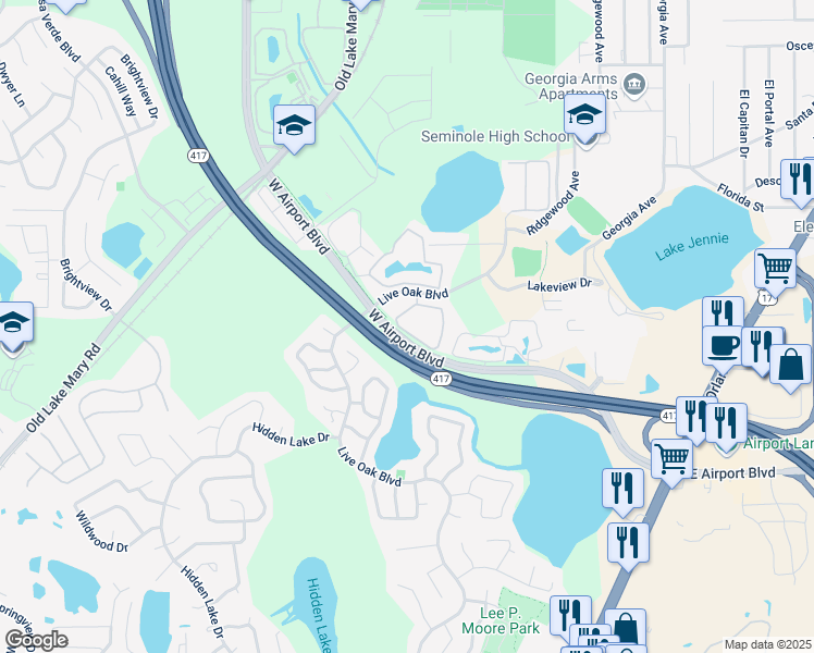map of restaurants, bars, coffee shops, grocery stores, and more near 100 Wilton Circle in Sanford