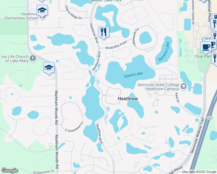 map of restaurants, bars, coffee shops, grocery stores, and more near 743 Cricklewood Terrace in Heathrow