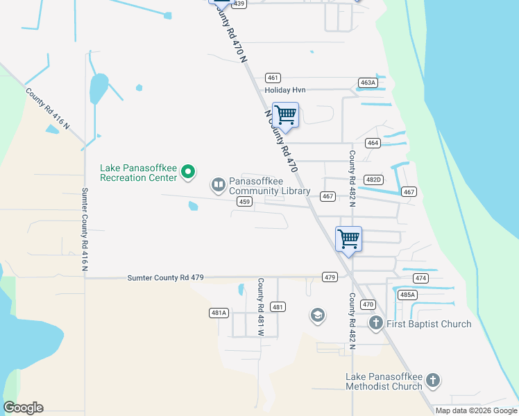 map of restaurants, bars, coffee shops, grocery stores, and more near 1354 Northwest 12th Lane in Lake Panasoffkee