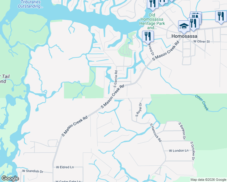 map of restaurants, bars, coffee shops, grocery stores, and more near 5946 South Garcia Road in Homosassa