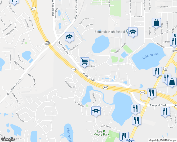 map of restaurants, bars, coffee shops, grocery stores, and more near 100 Wilton Circle in Sanford