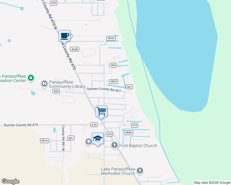 map of restaurants, bars, coffee shops, grocery stores, and more near 897 County Road 467 in Lake Panasoffkee