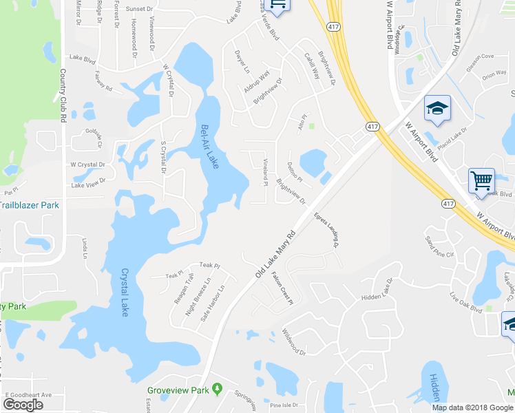 map of restaurants, bars, coffee shops, grocery stores, and more near 959 Vineland Place in Lake Mary