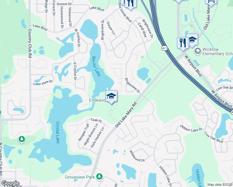 map of restaurants, bars, coffee shops, grocery stores, and more near 935 Vineland Place in Lake Mary