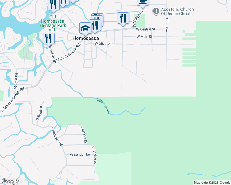 map of restaurants, bars, coffee shops, grocery stores, and more near 10676 West Suwannee Street in Homosassa