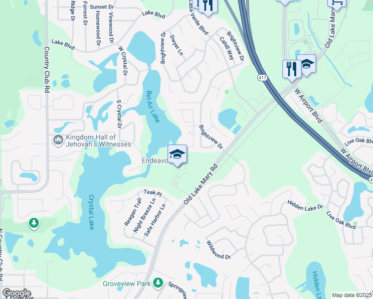 map of restaurants, bars, coffee shops, grocery stores, and more near 943 Vineland Place in Lake Mary